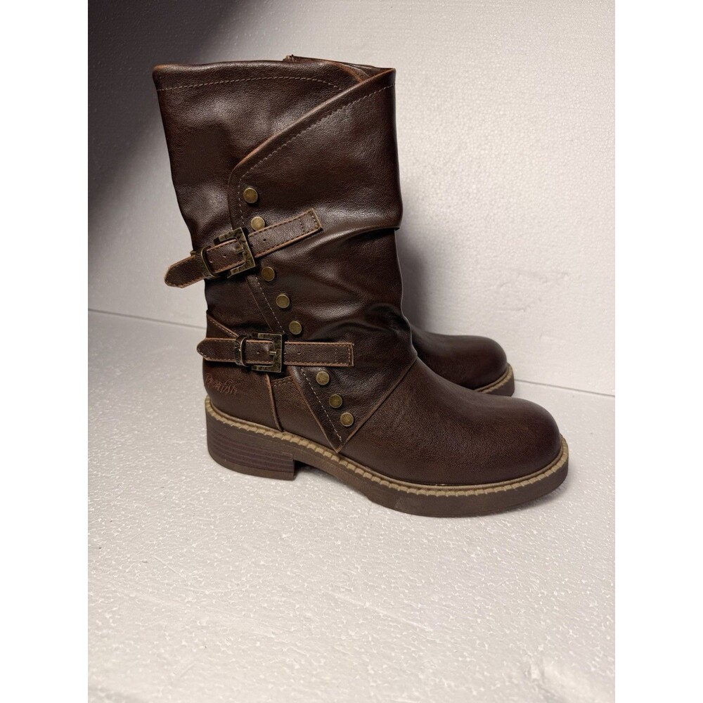 Blowfish Malibu Venice Womens Ankle Boots Sz 6.5 M Brown Straps Buckles Side Zip